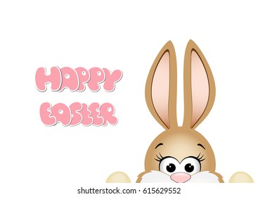 Easter bunny peeking out from the bottom edge of the postcard. Happy Easter card