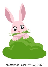 Easter Bunny Peeking Out Of Bushes. Cute Character In Cartoon Style