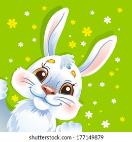 Easter bunny peeking out of the corner.