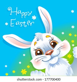 Easter bunny peeking out of the corner. Text on a separate layer.