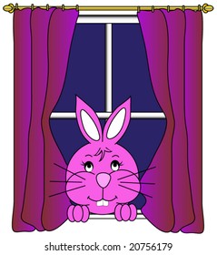Easter Bunny peeking in a window.