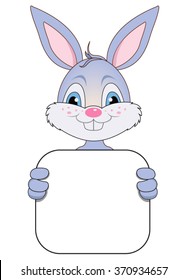 Easter Bunny peeping over the top of a blank sign.