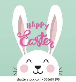 Easter bunny with a phrase "Happy Easter". Vector illustration.