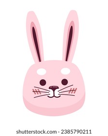 Easter bunny pink 2D cartoon character. Adorable rabbit head isolated vector personage white background. Soft kawaii bunny. Cute hare. Springtime animal fluffy color flat spot illustration