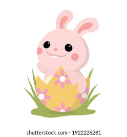 Easter bunny. A pink bunny in a big egg.