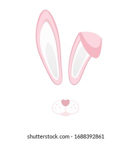 Easter bunny pink ears and nose isolated on white background. Cartoon cute rabbit Headband for poster, banner or invitation cards. Vector illustration