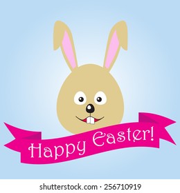 Easter bunny. Pink ribbon. Symbol of Easter.