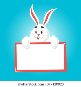 Easter bunny with place for text. Character design. Flat design vector illustration.
