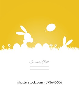 Easter bunny play egg game orange background