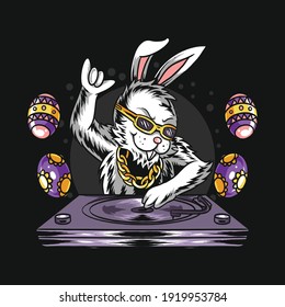 Easter Bunny Playing DJ Music Vector