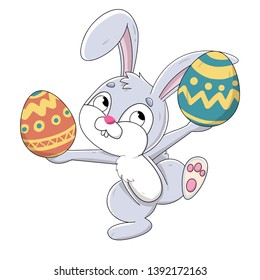 Easter bunny playing and hiding eggs