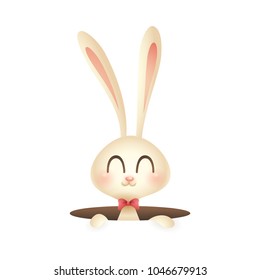 Easter bunny pops out of the hole.