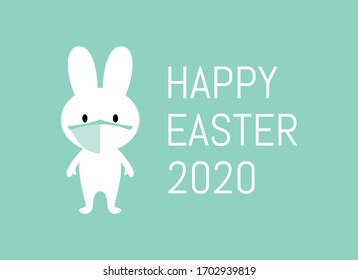 Easter bunny with protective mask vector. Funny easter bunny with coronavirus mask icon. Easter bunny wearing medical mask on face to prevent flu vector. Funny coronavirus easter 2020 greeting card