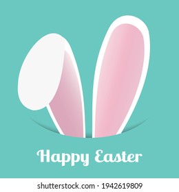 Easter bunny protruding ears, congratulations on the holiday - Vector illustration