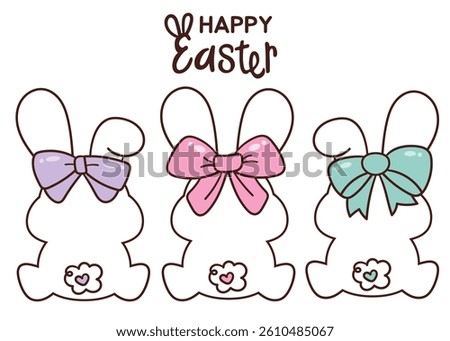 Easter bunny rabbit back with bowtie coquette style kawaii animal for spring season. 