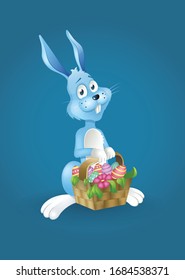 Easter bunny rabbit with basket of Easter eggs