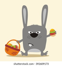 Easter bunny rabbit with basket eggs.
