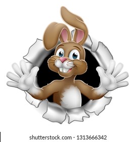 Easter bunny rabbit cartoon character breaking through the background