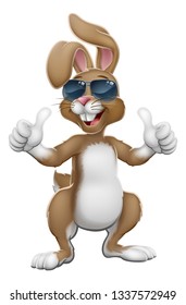 Easter bunny rabbit cartoon character in cool sunglasses or shades giving a thumbs up
