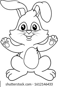 Easter bunny rabbit cartoon character in black and white outline. 