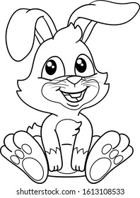 Easter bunny rabbit cartoon character in black and white outline. 