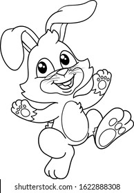 Easter bunny rabbit cartoon character in black and white outline. 