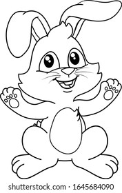 Easter bunny rabbit cartoon character in black and white outline. 