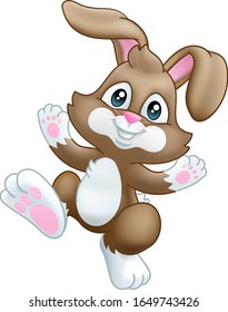 The Easter Bunny Rabbit Cartoon Character Waving And Dancing Or Hopping Along