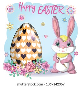 Easter bunny rabbit cartoon character with easter egg