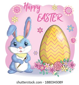 Easter bunny rabbit cartoon character with easter egg