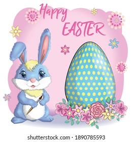 Easter bunny rabbit cartoon character with easter egg
