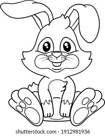 Easter bunny rabbit cartoon character in black and white outline. 