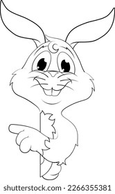 An Easter bunny rabbit cartoon character peeking around a sign