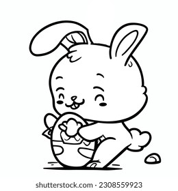 Caricatura de conejo de pascua, personaje de Easter huevos de Pascua. En el contorno blanco y negro.