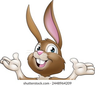Un personnage de dessin animé de lapin lapin de Pâques regardant autour d'un panneau
