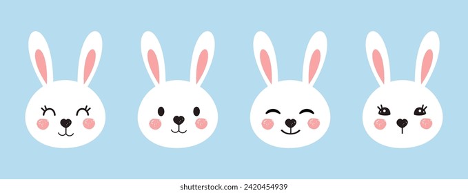 Easter bunny rabbit cartoons on blue background vector illustration.