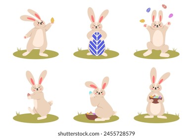 Easter bunny. Rabbit character set. Animal wildlife holidays cartoon. Rabbit or hare, spring festive animal. Vector illustration EPS10