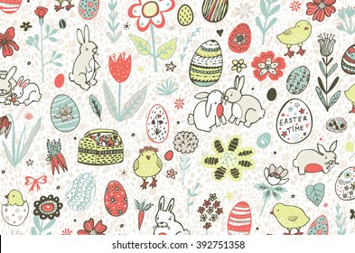 easter bunny rabbit chicken egg floral color pattern