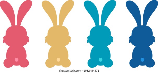 Easter bunny rabbit colorful set silhouettes vector illustration, flat design