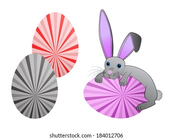 Easter bunny rabbit with decorated Easter eggs