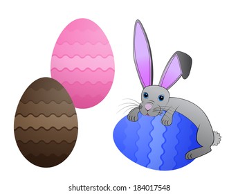 Easter bunny rabbit with decorated Easter eggs