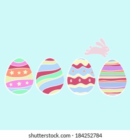 Easter bunny rabbit with Decorated Easter eggs - vector illustration.