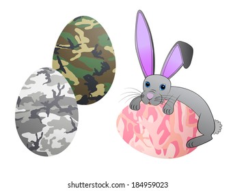 Easter bunny rabbit with decorated Easter eggs