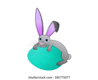 Easter bunny rabbit with decorated Easter eggs