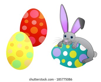 Easter bunny rabbit with decorated Easter eggs