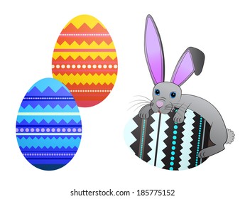 Easter bunny rabbit with decorated Easter eggs