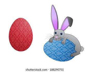 Easter bunny rabbit with decorated Easter eggs