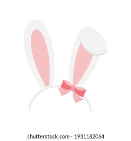 Easter bunny rabbit ears headband icon isolated on white background. Cute girl hair band mask with bow illustration. Vector flat cartoon easter card design element. Spring hare ear hair accessory.