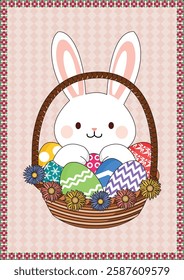 Easter Bunny Rabbit With Egg Basket Vector