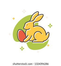 Easter bunny rabbit egg concept in flat cartoon style. Filled outline icon design. Simple sign of Spring. Cute color symbol. Print, poster, banner, card design. Vector Illustration isolated on white